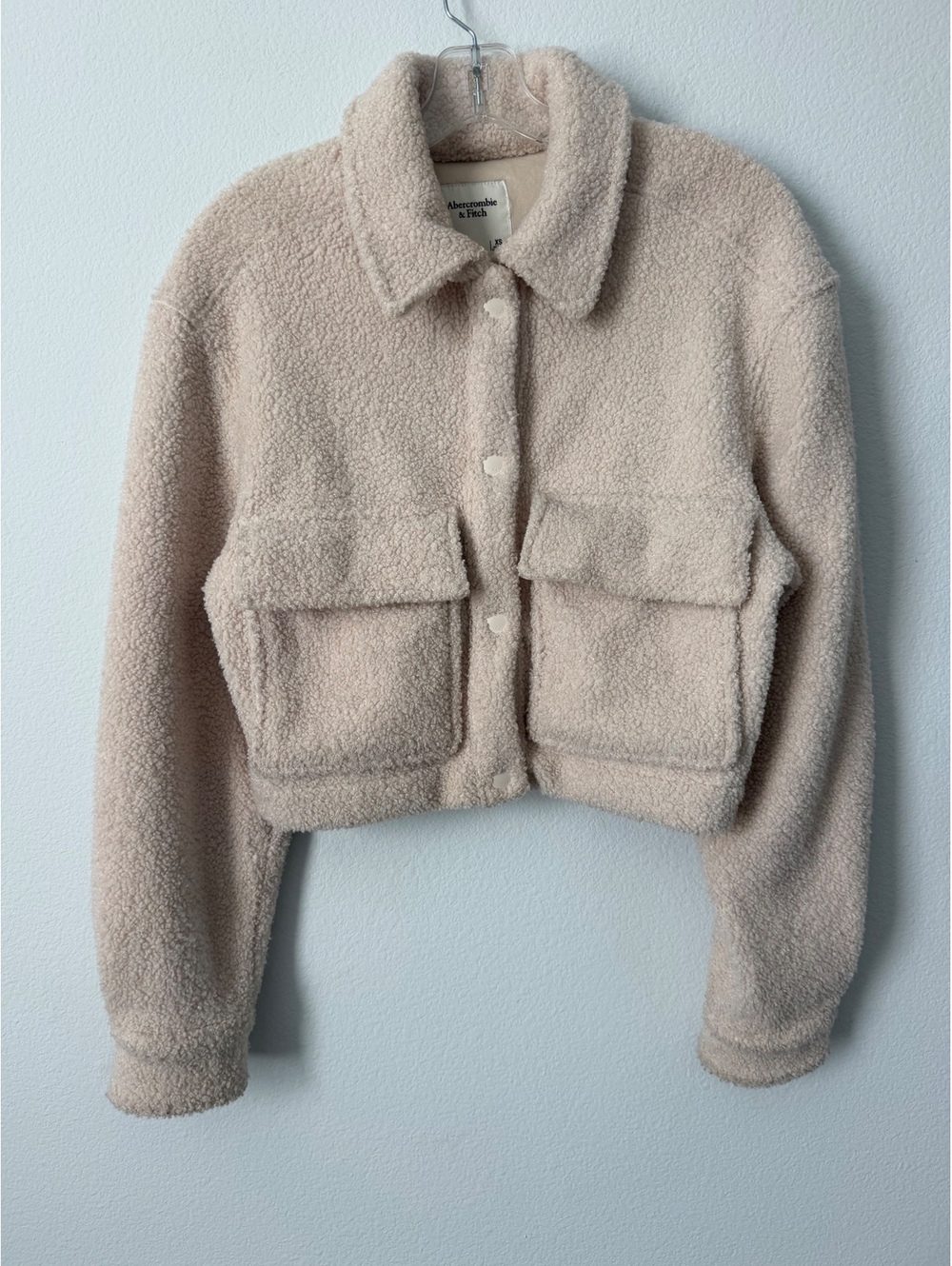 Abercrombie & Fitch Cream Faux Fur Sherpa Long Sleeve Cropped Jacket Size XS